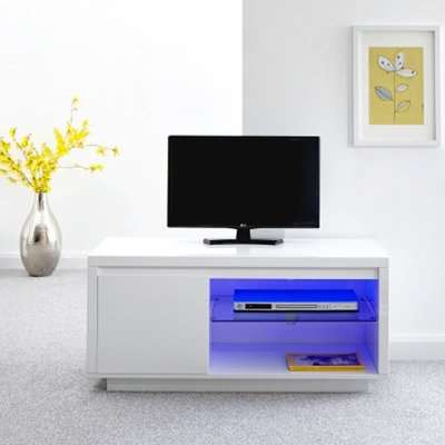Powick TV Stand In White High Gloss With LED Lighting