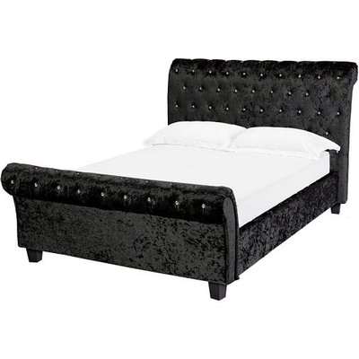 Inkpen King Size Bed In Black Crushed Velvet With Dark Legs