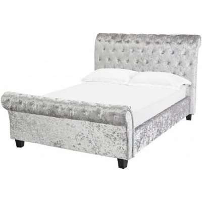 Quinn King Size Bed In Silver Crushed Velvet With Dark Legs
