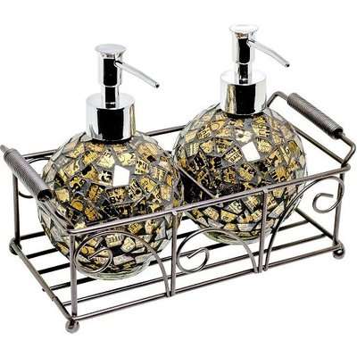 Ravello Pair Of Mosiac Glass Soap Dispenser In Gold With Basket