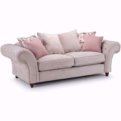 Reeth Chesterfield Fabric 3 Seater Sofa In Beige