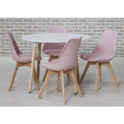 Regis Wooden Dining Table Set In Pink With 4 Chairs