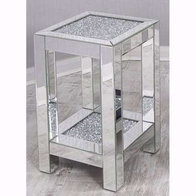 Reyn Crushed Glass Top Side Table With Undershelf In Mirrored
