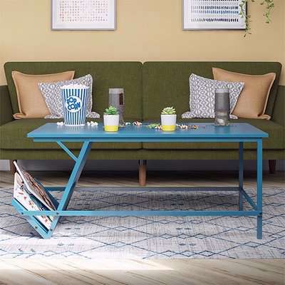 Rockingham Wooden Coffee Table With Magazine Rack In Blue