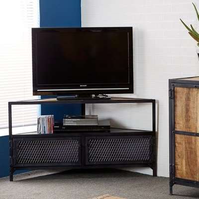 Romarin Corner TV Stand In Reclaimed Wood And Metal Frame