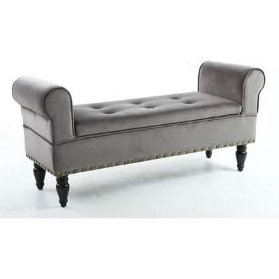 Douala Ottoman Storage Chaise In Grey Velvet With Wooden Legs