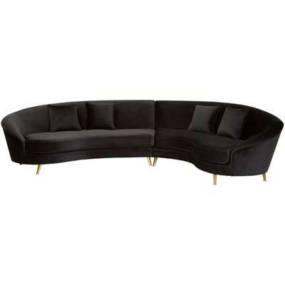Musica Velvet 5 Seater Curved Corner Sofa In Black