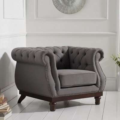 Ruskin Chesterfield Linen Fabric Armchair In Grey
