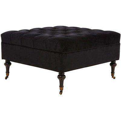 Dartford Square Upholstered Velvet Footstool In Onyx Black