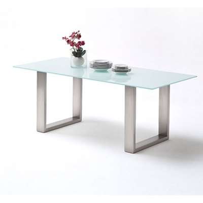 Sayona Glass Dining Table In Pure White And Stainless Steel Legs