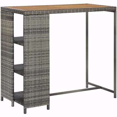 Selah Poly Rattan Bar Table With Storage Rack In Oak And Grey