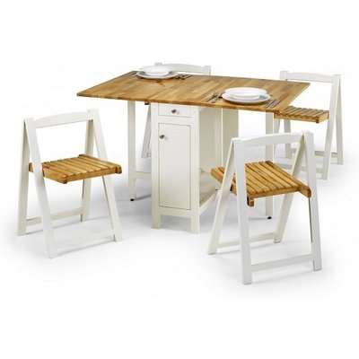 Emara Natural And White Dining Table With 4 Folding Chairs