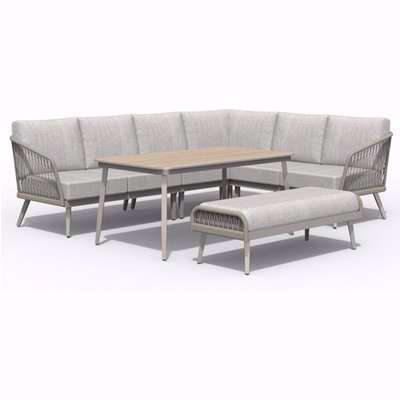 Seras Modular Dining Set With Footstool In Mottled Sand