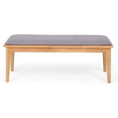 Seethes 140cm Wooden Dining Bench With Grey Fabric Seat In Oak
