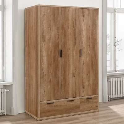 Silas Wooden Wardrobe Wide In Rustic Oak Effect With 3 Doors