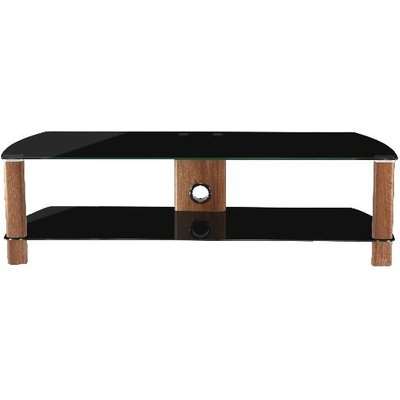 Clevedon Large LCD TV Stand In Black Glass And Walnut