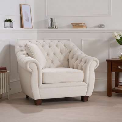 Sylvan Chesterfield Fabric Armchair In Ivory