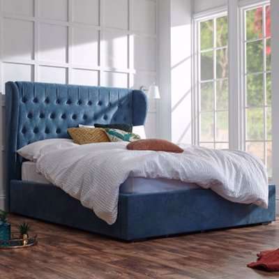 Dorking Fabric Ottoman Storage Double Bed In Teal
