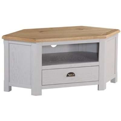 Trevino Corner TV Stand In Antique Grey Painted