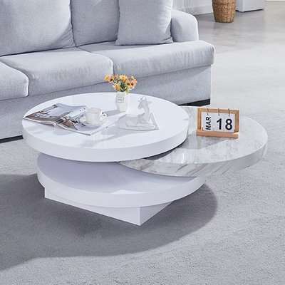 Triplo Round Rotating Coffee Table With Magnesia Marble Effect