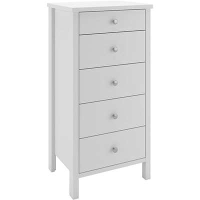 Tromso Narrow Chest Of Drawers In White With 5 Drawers