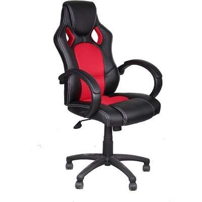 Donnie Home Office Chair In Red Fabric And Black Faux Leather
