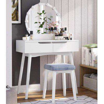 Troutdale Wooden Dressing Table Set With Mirror In Black