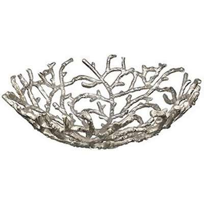 Twigs Aluminium Small Decorative Bowl In Antique Silver