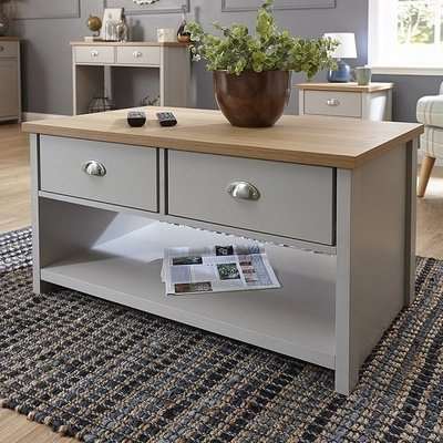 Loftus Wooden Coffee Table Rectangular In Grey With 2 Drawers