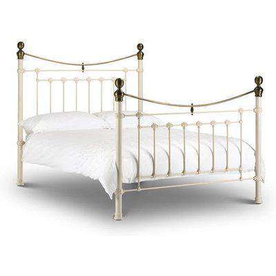 Victory Metal Double Bed In Stone White With Real Brass Effect