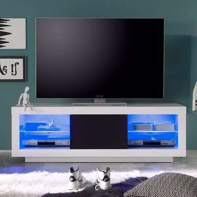 Wales LCD TV Stand In White Gloss Front And Black Trim With LEDs