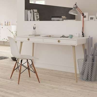 Softline Wide Wooden Laptop Desk In Off White With 2 Drawers