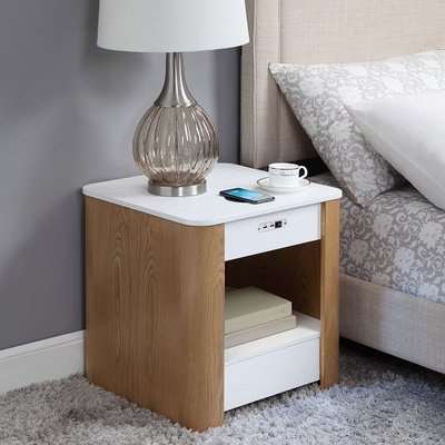 Wasdale Smart Bedside Table In Ash And White Without Light