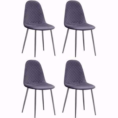 Weeko Set of 4 Velvet Dining Chairs In Grey With Chrome Legs