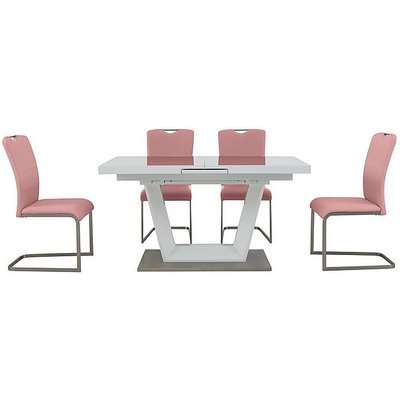Bianco Small Extending Dining Table and 4 Chairs Dining Set - Pink