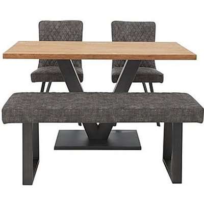 Compact Earth Dining Table, 2 Chairs and Low Bench Set - Grey