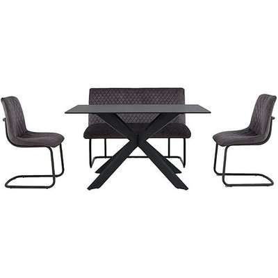 Creed Small Table, 2 Chairs and High Back Bench Dining Set