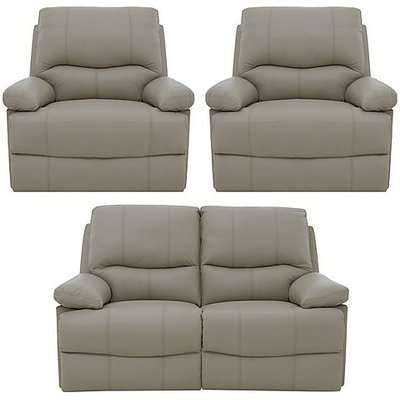 Dallas Pair of Leather Power Recliner Chairs + 2 Seater Leather Power Recliner Sofa Multi-Saver Set In Lead Grey