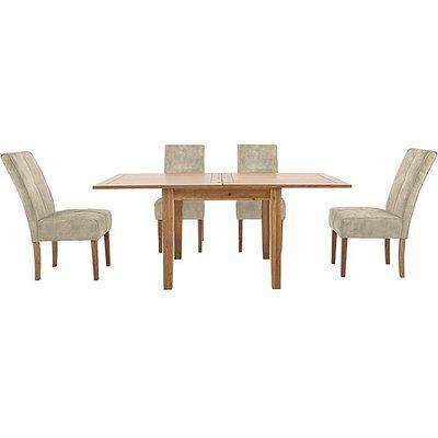 Furnitureland - California Solid Oak Flip Top Extending Table and 4 Velvet Fabric Dining Chairs