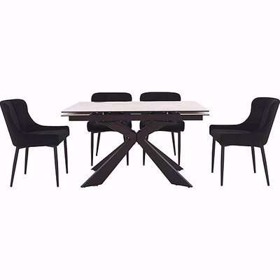 Kos Extending Dining Table with 4 Velvet Dining Chairs Dining Set - Black
