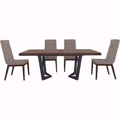 Palazzo 200cm Extending Dining Table in Dark Walnut with 4 Capitonne Buttoned Dining Chairs