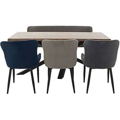 Sapporo Table, 3 Velvet Chairs and Bench Dining Set - Brown