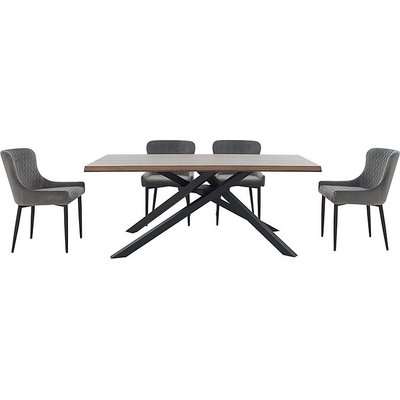 Sapporo Table and 4 Velvet Chairs Dining Set - Grey