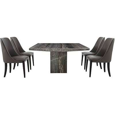 Stone International - Carmela Rectangular Marble Dining Table with 4 Tall Dining Chairs