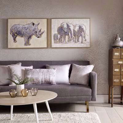 Metallic Elephant Family Handpainted Framed Canvas Wall Art
