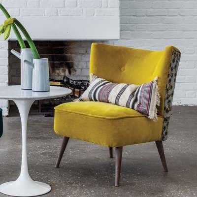 Graham and Green Alpana Printed Yellow Velvet Cocktail Chair