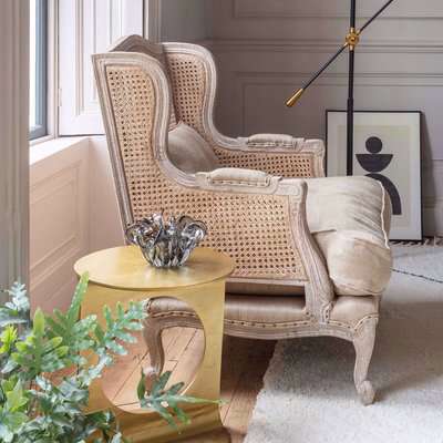 Caden Natural Linen Cane Armchair