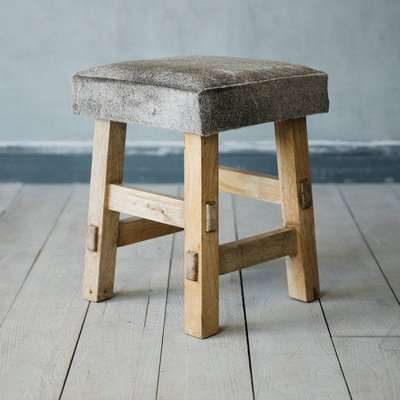 Graham and Green Grey Cowhide Square Stool