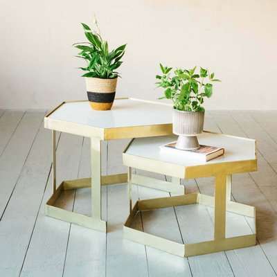 Graham and Green Set of Two Hexagonal Marble Coffee Tables