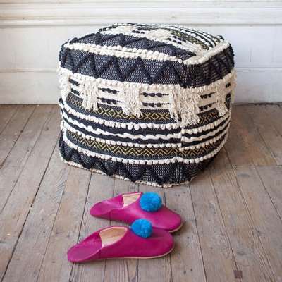 Graham and Green Sienna Black and White Bobble Pouffe